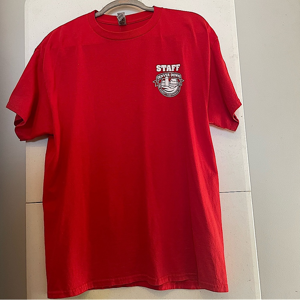 Denver downs L men’s tee shirt red with white accents